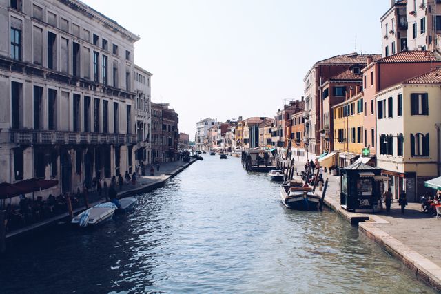 Perfect for websites, blogs, and marketing materials related to travel and tourism. Showcases charming Venice architecture and tranquil waters. Suitable for use in brochures, social media posts, or any content highlighting Venice or European travel destinations.