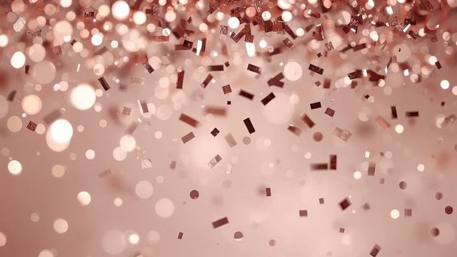 Floating Rose Gold Confetti Over Sparkling Gradient Background