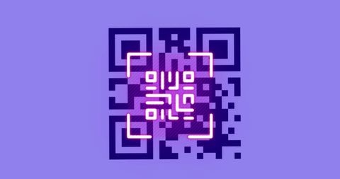 Futuristic qr code with neon design on purple background
