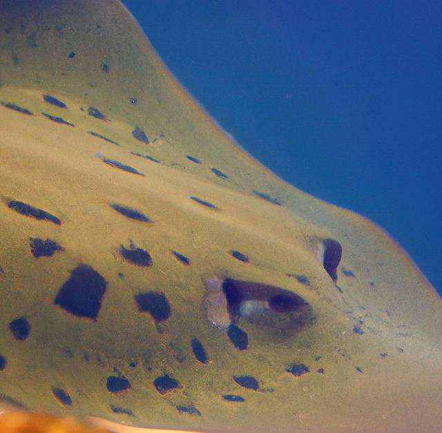 Leopard Ray is effortlessly gliding under the water, its spotted body blending with the marine environment. Ideal for educational materials on marine life, ocean preservation campaigns, travel brochures, or underwater photography portfolios.