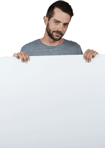 Bearded Man Holding Blank White Cardboard on Transparent Background - Download Free Stock Videos Pikwizard.com