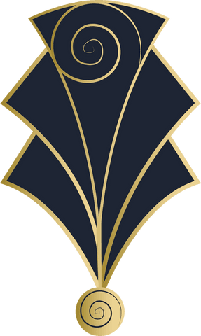 Art Deco Spiral Emblem with Gold Accents on Transparent Background