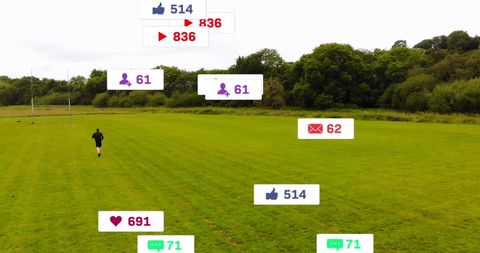 Rugby Player on Field with Social Media Icons Overlay