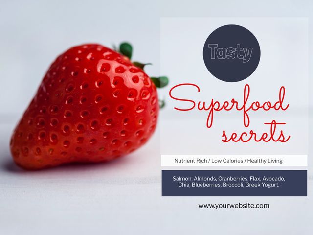 Superfood Secrets Marketing Template with Fresh Strawberry - Download Free Stock Templates Pikwizard.com