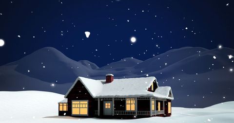 Cozy Cabin Amid Snowy Winter Night with Falling Snowflakes - Download Free Stock Images Pikwizard.com