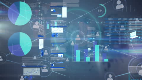 Dynamic Neon Circles with Digital Financial Data Graphics