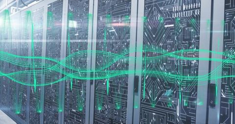 Futuristic Data Center with Glowing Circuit-Designed Server Doors