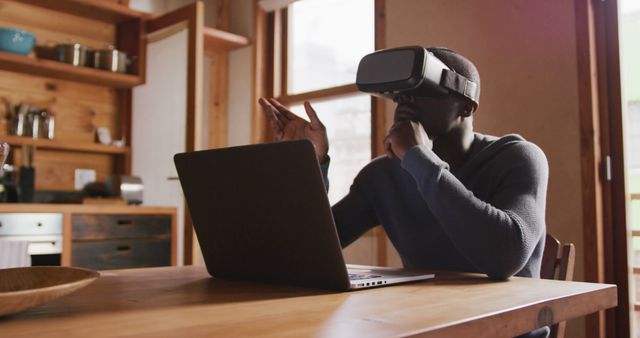 Man Using VR Headset for Work at Home - Download Free Stock Images Pikwizard.com