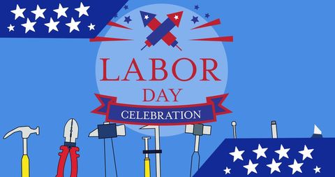 Labor Day Celebration Banner with Patriotic Icons and Tools