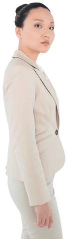 Confident Asian Businesswoman in Beige Blazer on Transparent Background