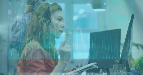 Agent Analysing Data with Charts Overlay in Modern Office