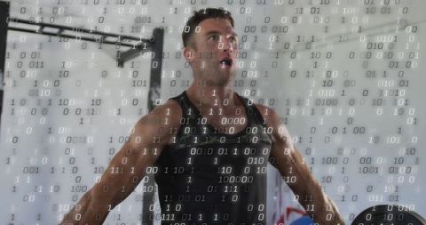 Muscular Athlete Training with Digital Overlay Symbolizing Performance