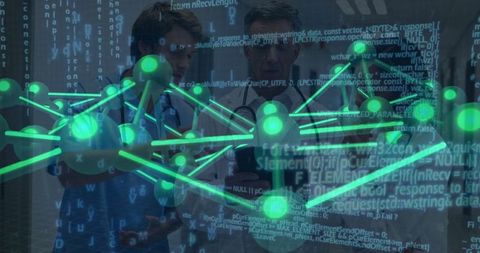 Medical Professionals Utilizing 3D Data Network with Futuristic Technology