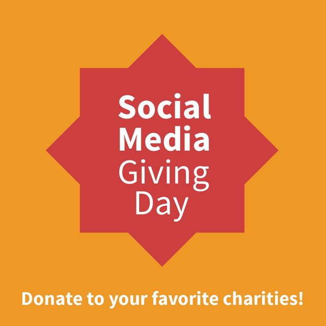 This illustration is perfect for promoting Social Media Giving Day. It features a red star shape with bold, white text on an orange background. Use this for social media posts, online advertisements, and email campaigns to encourage people to donate to their favorite charities.