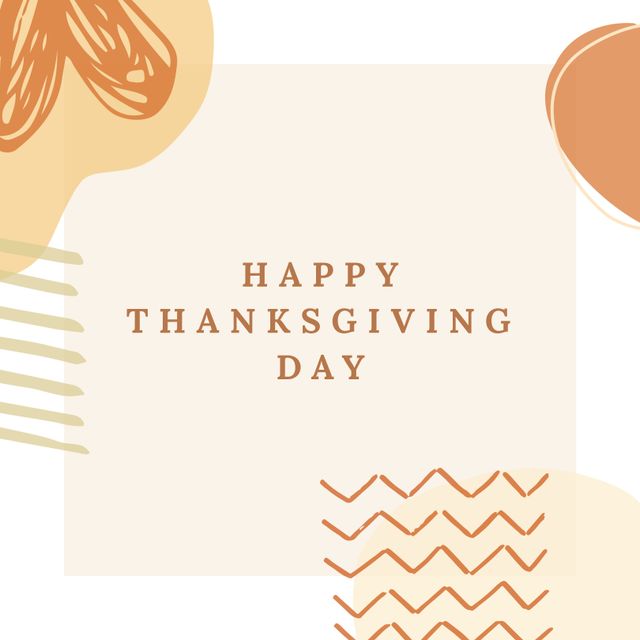 Composition of happy thanksgiving day text over shapes. Thanksgiving day and celebration concept digitally generated image.