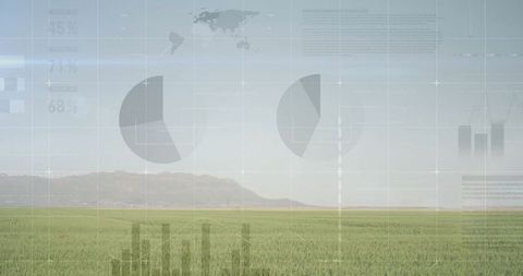 Abstract Rural Landscape with Data Visualization Overlays