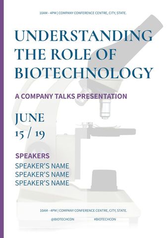 elegant biotechnology conference poster with microscope motif - Download Free Stock Templates Pikwizard.com