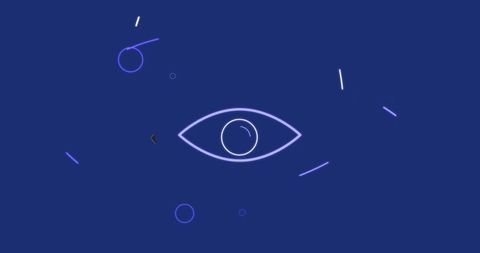 Futuristic Neon Eye Outline on Deep Blue Background