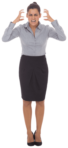 Frustrated Businesswoman on Transparent Background Clenching Fists