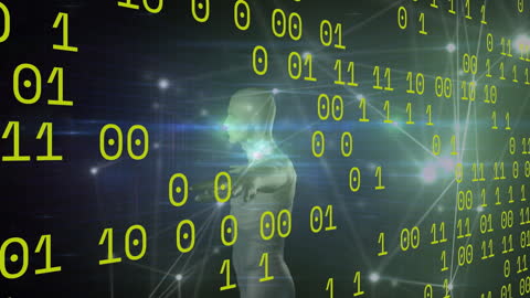 Digital Human Combined with Binary Code in Futuristic Network