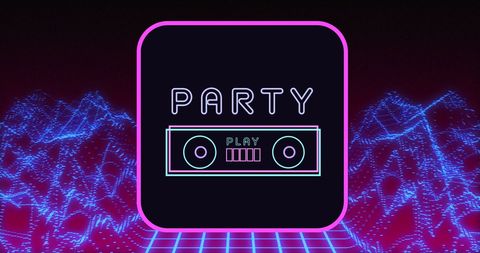 Neon Party Design with Futuristic Digital Landscape