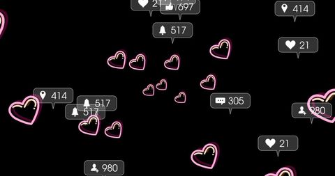 Digital Social Media Reactions with Hearts on Black Background - Download Free Stock Images Pikwizard.com