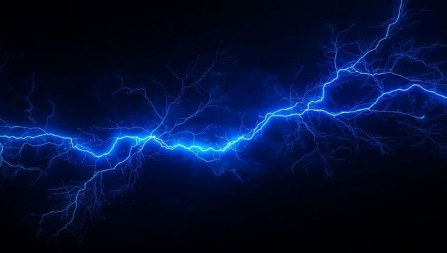 Electric Blue Lightning Bolt Strikes Vibrant Cosmic Background