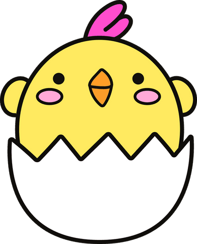 Cartoon baby chick emerging from eggshell transparent background