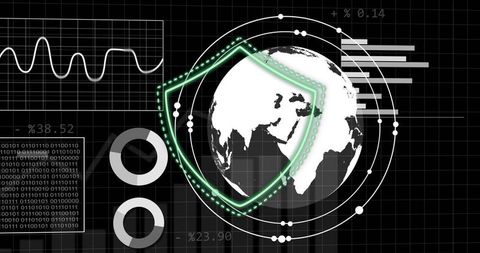 Securing global data network using neon shield and binary analytics hud visualization