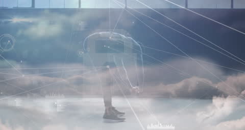 Actor Warming Up with Tech Overlay and Graphics