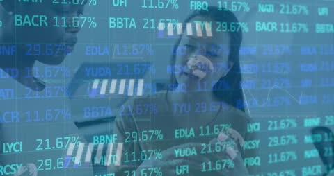 Abstract Overlay of Business People with Financial Data Graphics