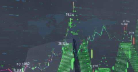 Global financial trends illustration on digital world map