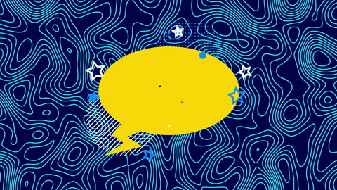 Vibrant Yellow Speech Bubble on Abstract Blue Lines