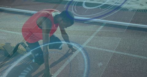 Disabled Runner Prepares to Sprint with Digital Interface Overlay - Download Free Stock Images Pikwizard.com