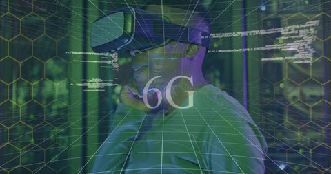 Man Experiencing 6G Network in Virtual Reality Datacenter - Download Free Stock Images Pikwizard.com