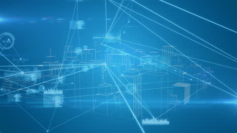 Futuristic Digital City with Blue Network Connections Animation