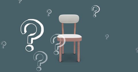 Chair with Floating Question Marks on Greenish Background