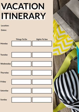 stylish vacation itinerary template with travel-themed background - Download Free Stock Templates Pikwizard.com