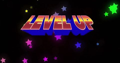 Vibrant 3D 'LEVEL UP' Graphics with Neon Stars