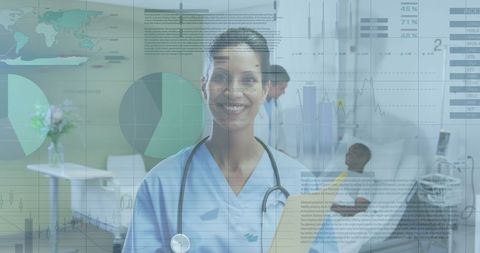 Smiling Female Doctor Integrating Infographics with Medical Data - Download Free Stock Images Pikwizard.com