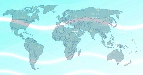 Digital world map highlighting global connections and networks