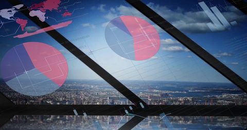 Charts Overlay on Cityscape with Digital Data Interface