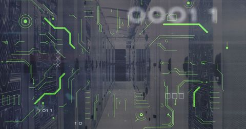 Digital Circuit Overlay in Server Room Illustrating Network Security - Download Free Stock Images Pikwizard.com
