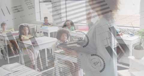 teacher engaging diverse classroom with data overlay concept - Download Free Stock Images Pikwizard.com