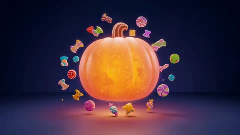 Glowing Pumpkin with Orbiting Candies Animation