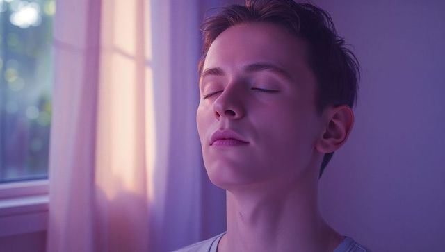 Serene Young Male Finding Peace by Sunlit Window