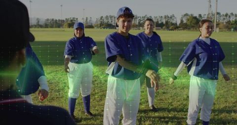 Women Baseball Players Stretching on Field for Training Session