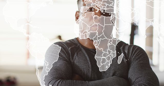 Confident Athlete Standing with Africa Overlay Map for Fitness Concept - Download Free Stock Images Pikwizard.com