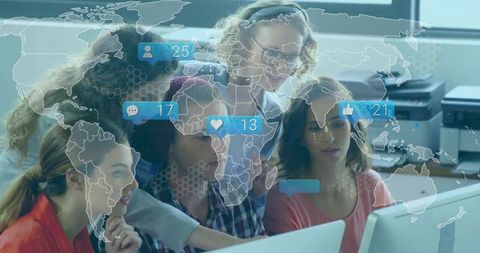 Team Collaborating with Social Media in Innovative Office Environment