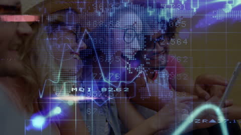 Multiracial Friends Using Technology with Digital Infographics